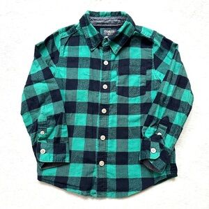 ⭐️ 5 for $25 OshKosh B'gosh Green & Black Plaid Kids Shirt Size 4 T